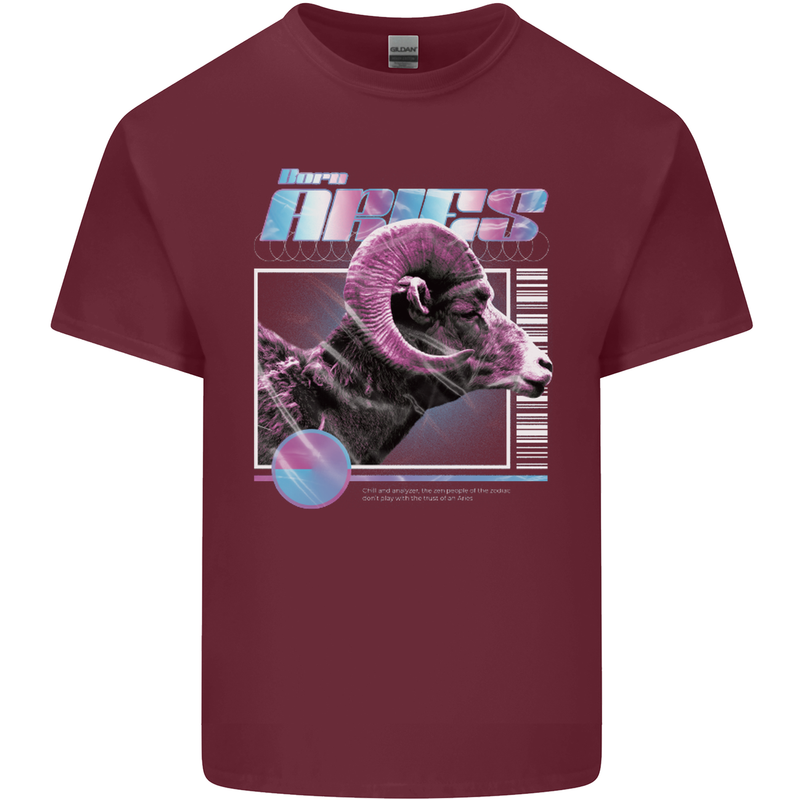 Born Aries Birthday Star Sign Mens Cotton T-Shirt Tee Top Maroon