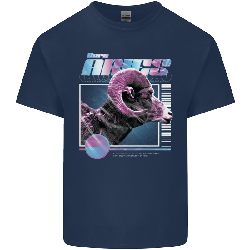 Born Aries Birthday Star Sign Mens Cotton T-Shirt Tee Top Navy Blue