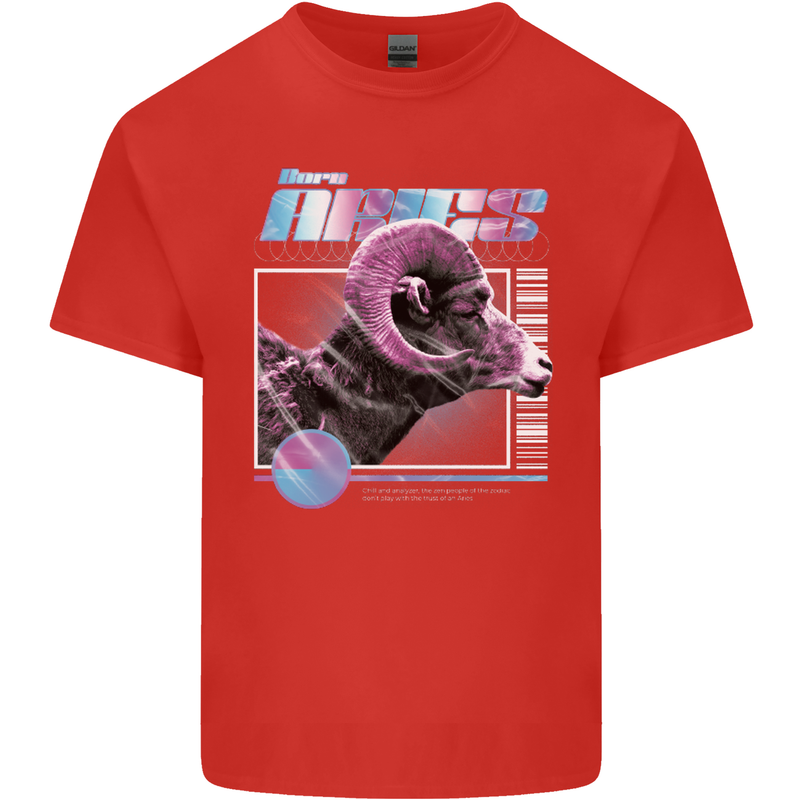 Born Aries Birthday Star Sign Mens Cotton T-Shirt Tee Top Red