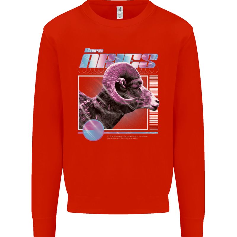 Born Aries Birthday Star Sign Mens Sweatshirt Jumper Bright Red