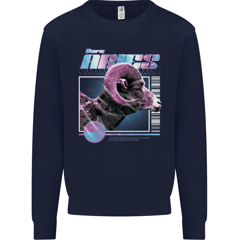 Born Aries Birthday Star Sign Mens Sweatshirt Jumper Navy Blue