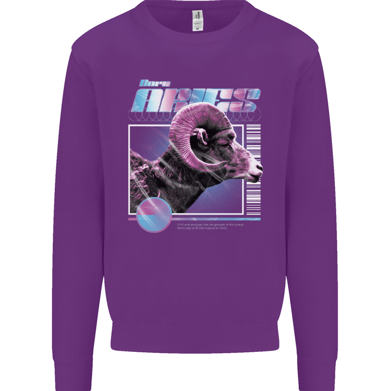 Born Aries Birthday Star Sign Mens Sweatshirt Jumper Purple