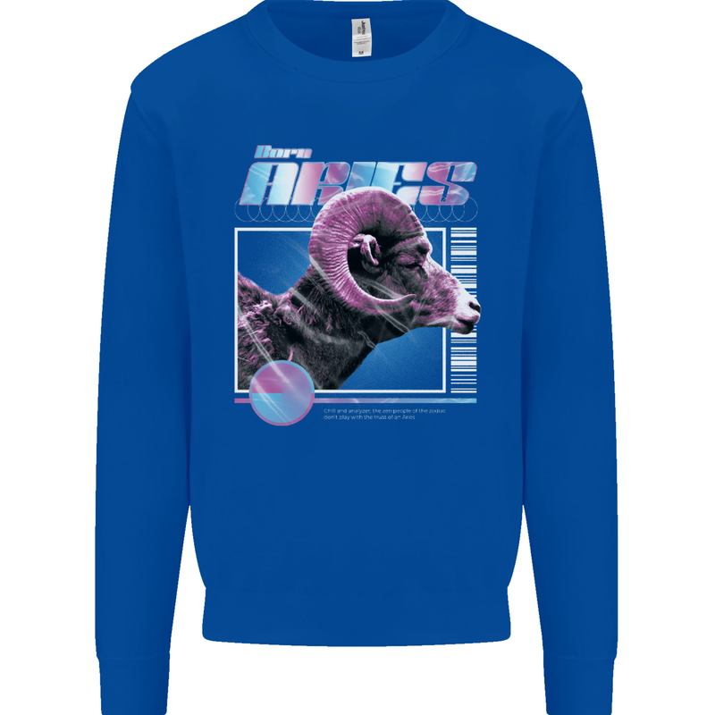Born Aries Birthday Star Sign Mens Sweatshirt Jumper Royal Blue