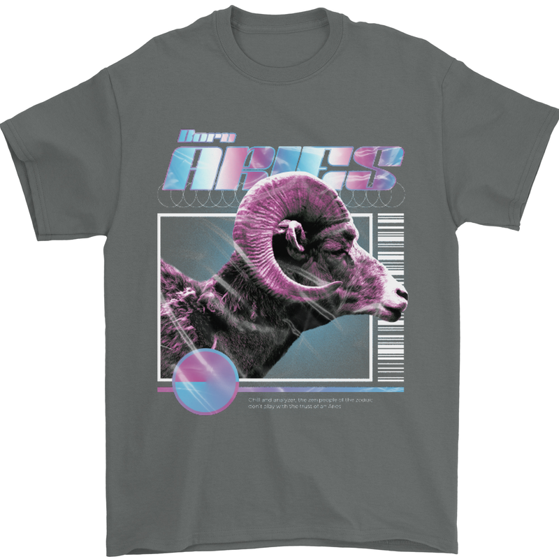 Born Aries Birthday Star Sign Mens T-Shirt 100% Cotton Charcoal