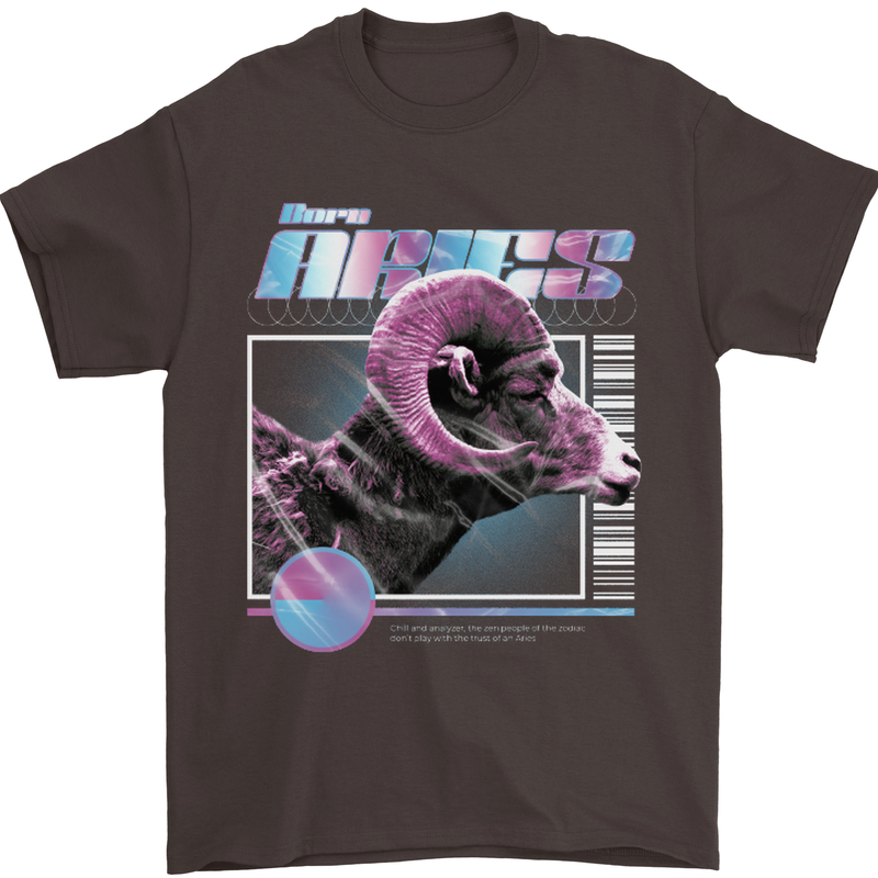 Born Aries Birthday Star Sign Mens T-Shirt 100% Cotton Dark Chocolate