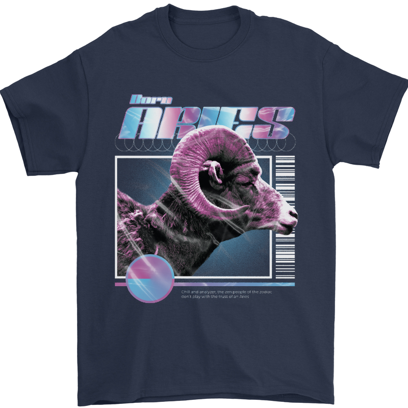 Born Aries Birthday Star Sign Mens T-Shirt 100% Cotton Navy Blue