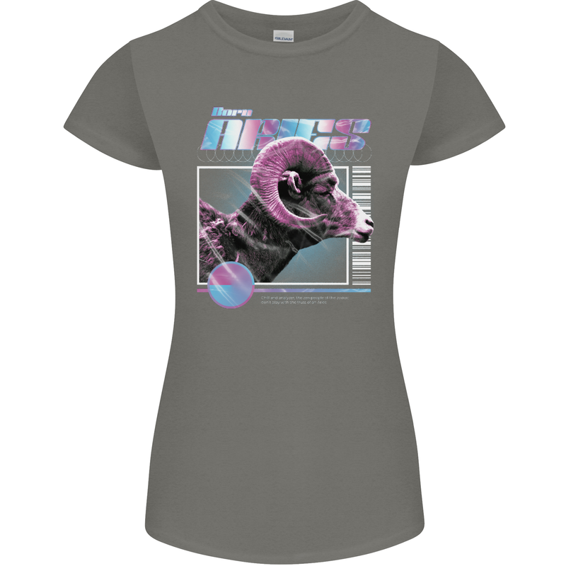Born Aries Birthday Star Sign Womens Petite Cut T-Shirt Charcoal