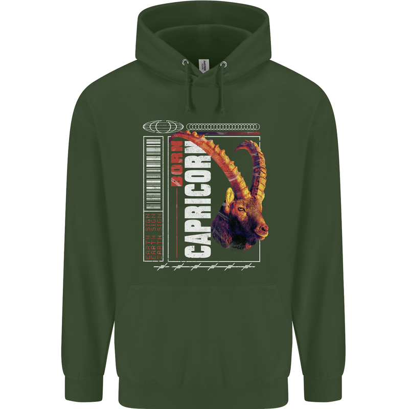 Born Capricorn Birthday Star Sign Childrens Kids Hoodie Forest Green