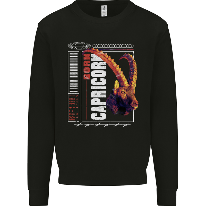 Born Capricorn Birthday Star Sign Kids Sweatshirt Jumper Black