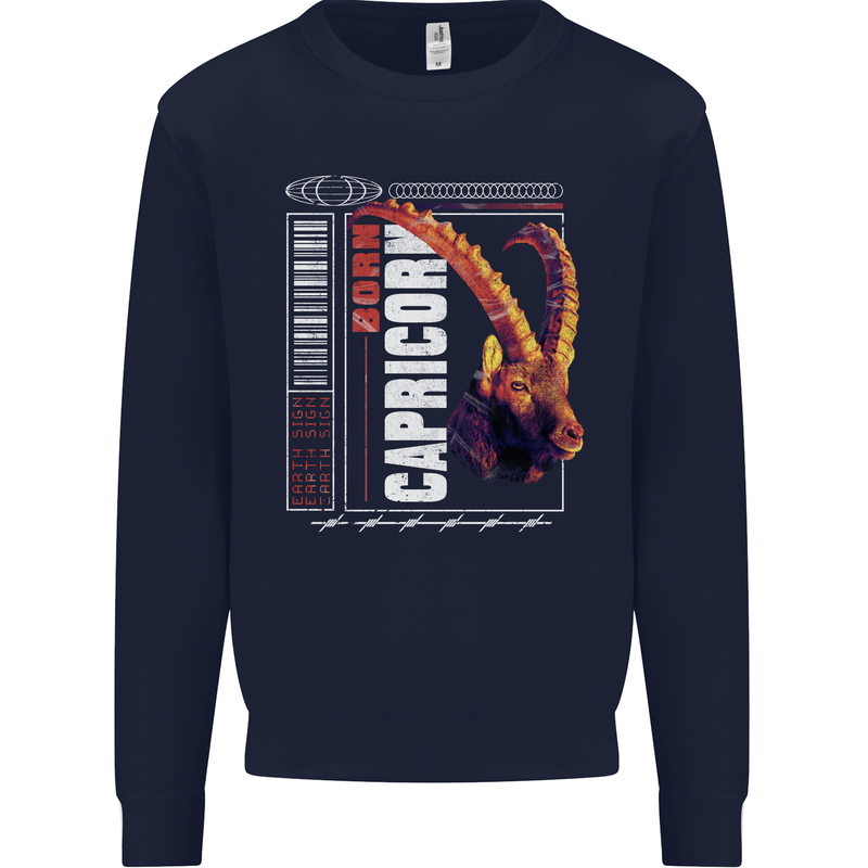 Born Capricorn Birthday Star Sign Kids Sweatshirt Jumper Navy Blue