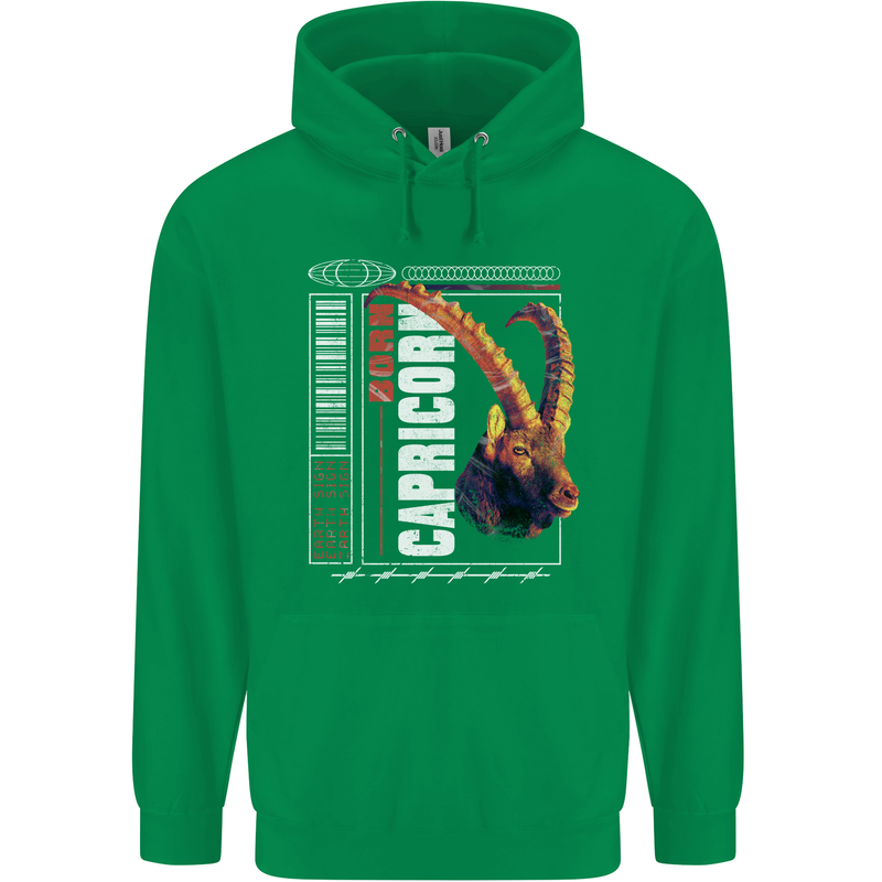 Born Capricorn Birthday Star Sign Mens 80% Cotton Hoodie Irish Green