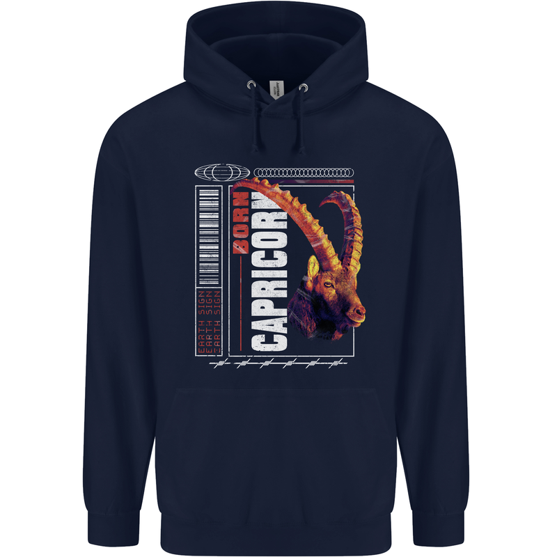 Born Capricorn Birthday Star Sign Mens 80% Cotton Hoodie Navy Blue
