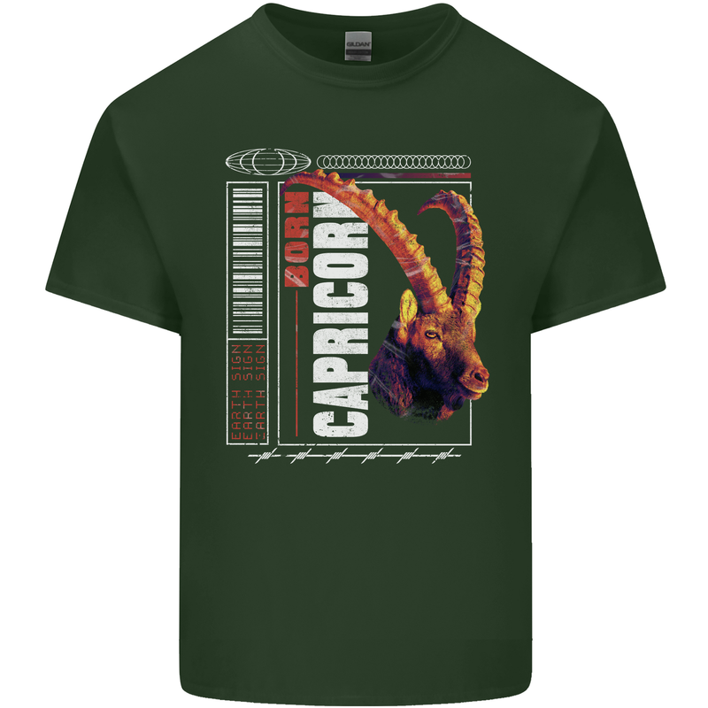Born Capricorn Birthday Star Sign Mens Cotton T-Shirt Tee Top Forest Green
