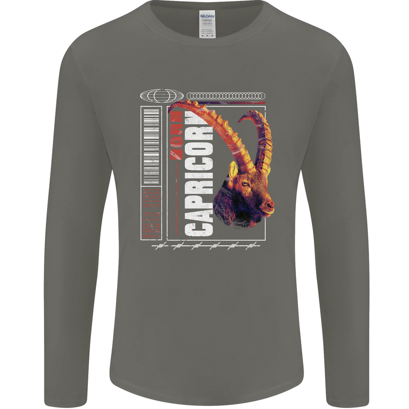 Born Capricorn Birthday Star Sign Mens Long Sleeve T-Shirt Charcoal
