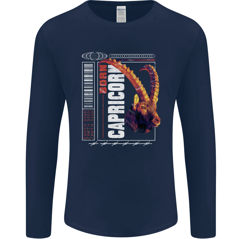 Born Capricorn Birthday Star Sign Mens Long Sleeve T-Shirt Navy Blue