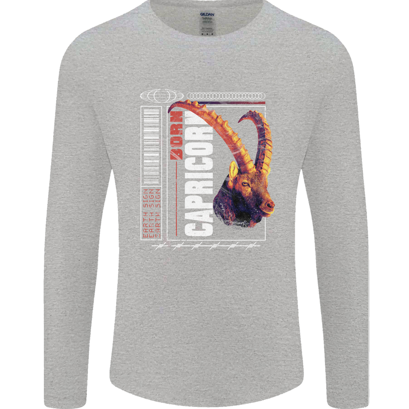 Born Capricorn Birthday Star Sign Mens Long Sleeve T-Shirt Sports Grey