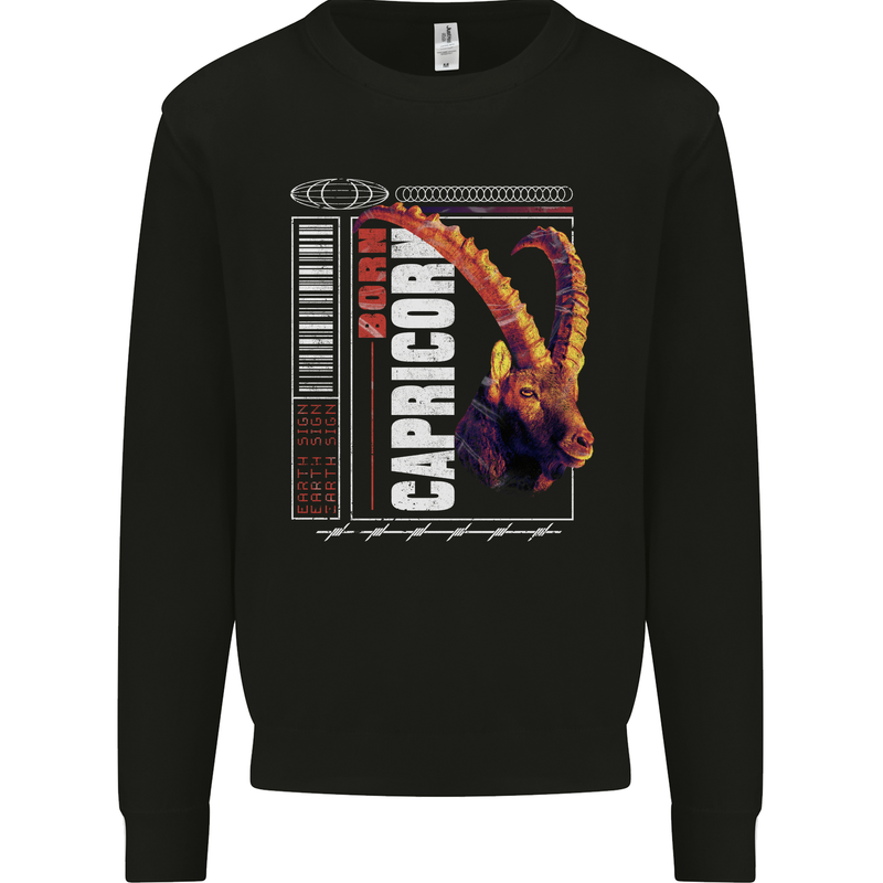 Born Capricorn Birthday Star Sign Mens Sweatshirt Jumper Black