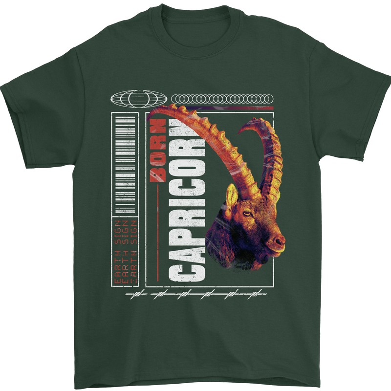 Born Capricorn Birthday Star Sign Mens T-Shirt 100% Cotton Forest Green