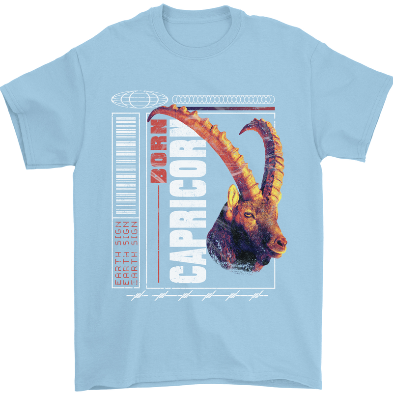 Born Capricorn Birthday Star Sign Mens T-Shirt 100% Cotton Light Blue