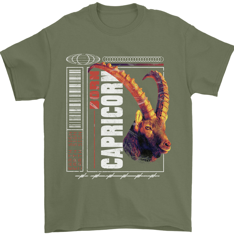 Born Capricorn Birthday Star Sign Mens T-Shirt 100% Cotton Military Green