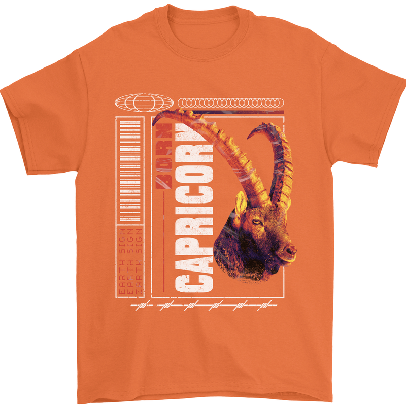 Born Capricorn Birthday Star Sign Mens T-Shirt 100% Cotton Orange