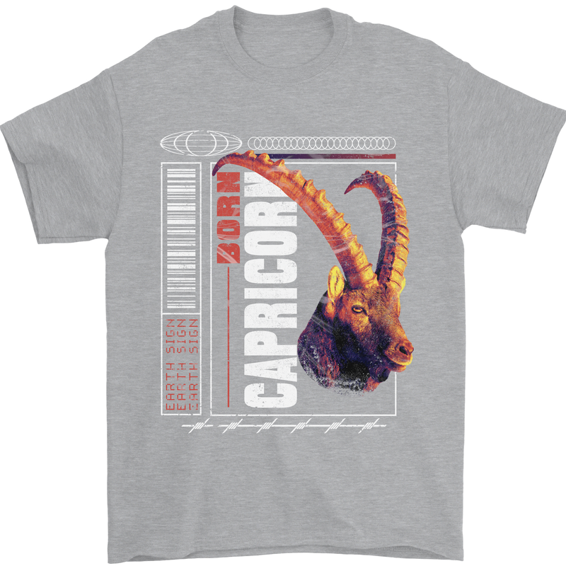 Born Capricorn Birthday Star Sign Mens T-Shirt 100% Cotton Sports Grey