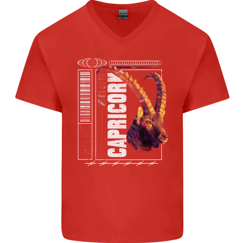 Born Capricorn Birthday Star Sign Mens V-Neck Cotton T-Shirt Red