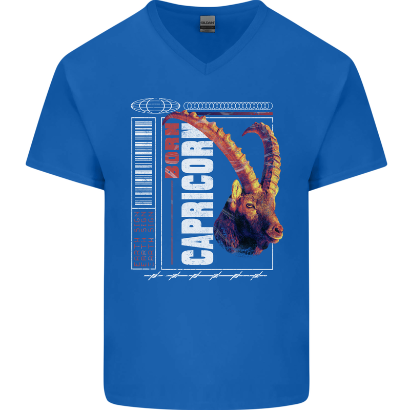 Born Capricorn Birthday Star Sign Mens V-Neck Cotton T-Shirt Royal Blue