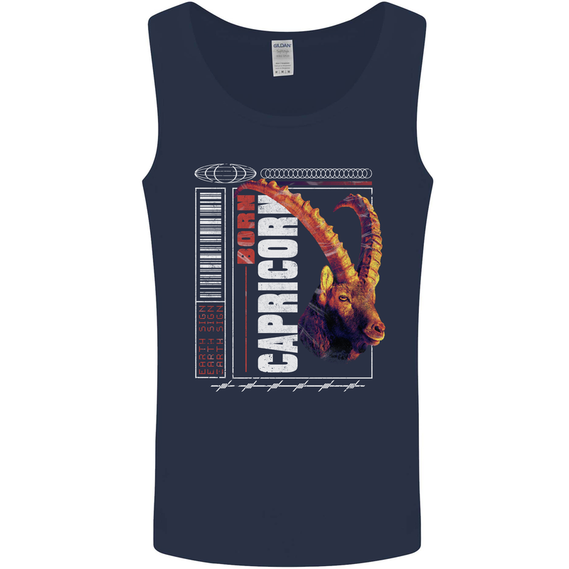 Born Capricorn Birthday Star Sign Mens Vest Tank Top Navy Blue