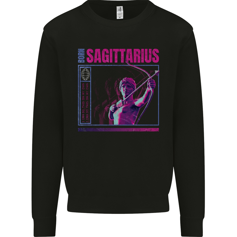 Born Sagittarius Star Sign Zodiac Astrological Kids Sweatshirt Jumper Black