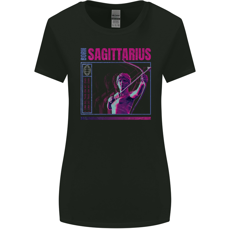 Born Sagittarius Star Sign Zodiac Astrological Womens Wider Cut T-Shirt Black