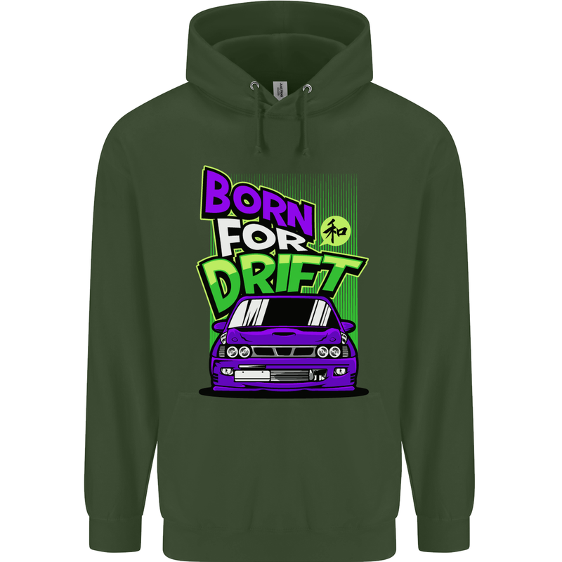 Born for Drift Drifting Car Mens 80% Cotton Hoodie Forest Green