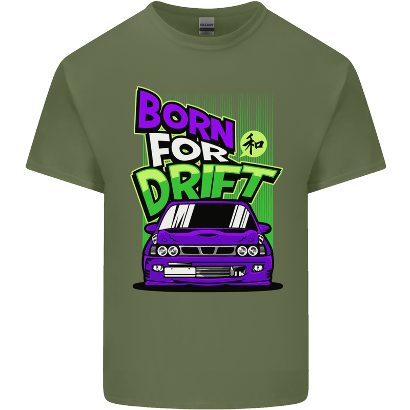Born for Drift Drifting Car Mens Cotton T-Shirt Tee Top Military Green