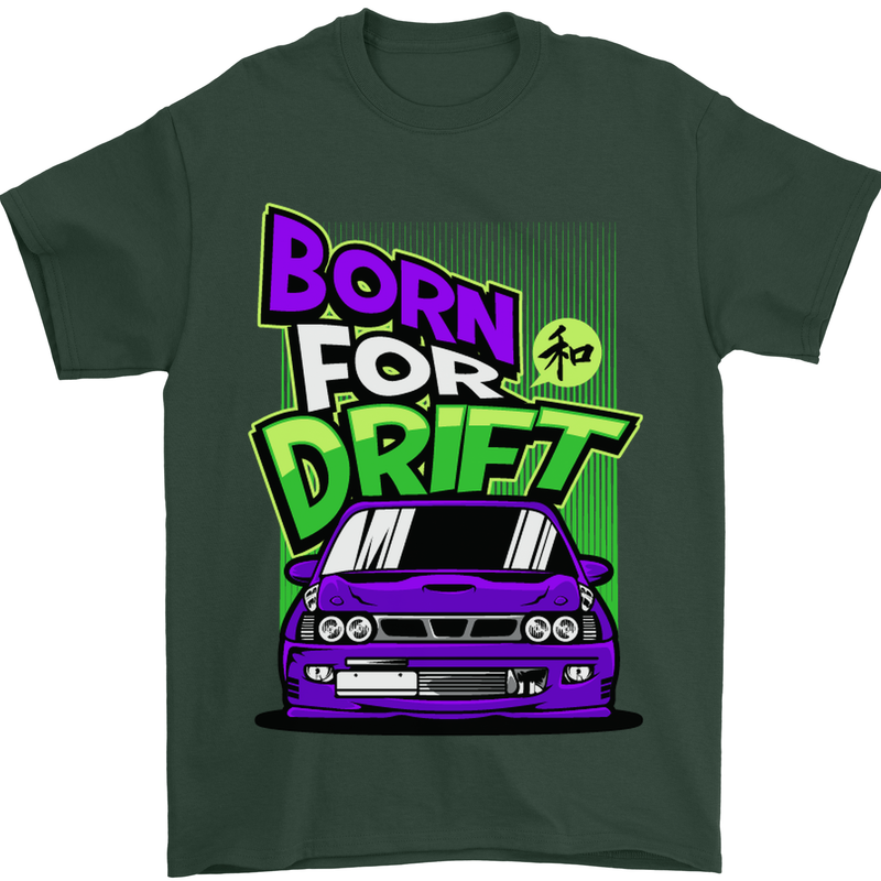 Born for Drift Drifting Car Mens T-Shirt Cotton Gildan Forest Green