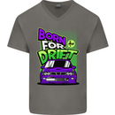 Born for Drift Drifting Car Mens V-Neck Cotton T-Shirt Charcoal