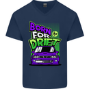 Born for Drift Drifting Car Mens V-Neck Cotton T-Shirt Navy Blue