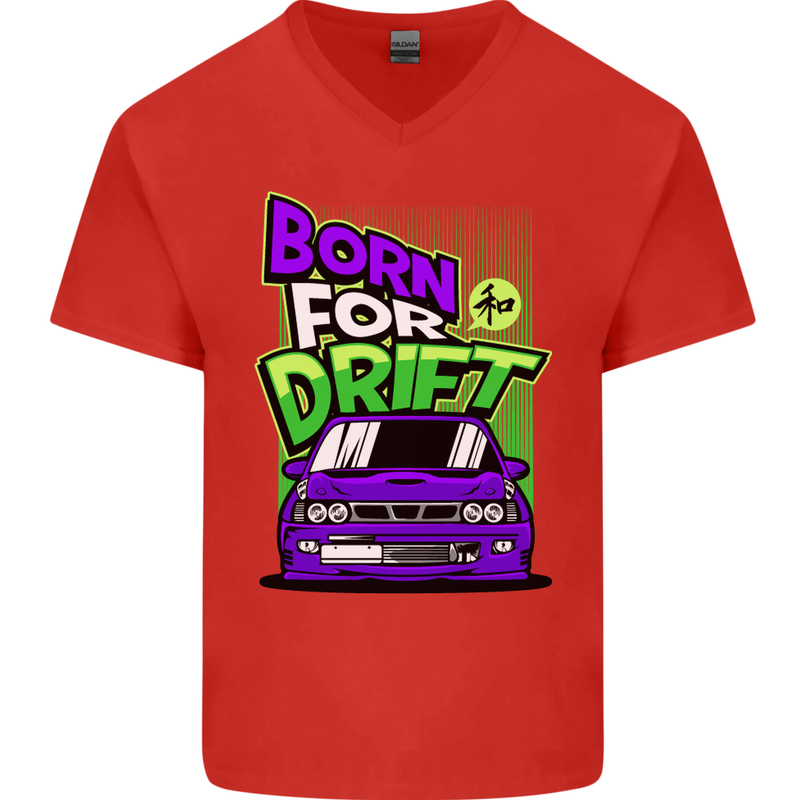 Born for Drift Drifting Car Mens V-Neck Cotton T-Shirt Red