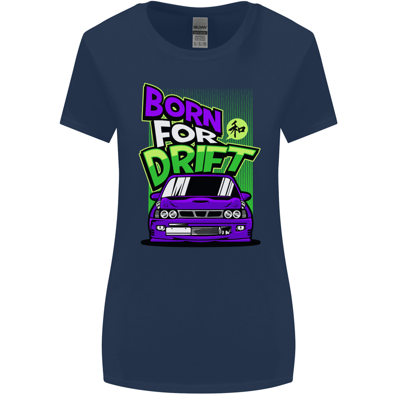 Born for Drift Drifting Car Womens Wider Cut T-Shirt Navy Blue