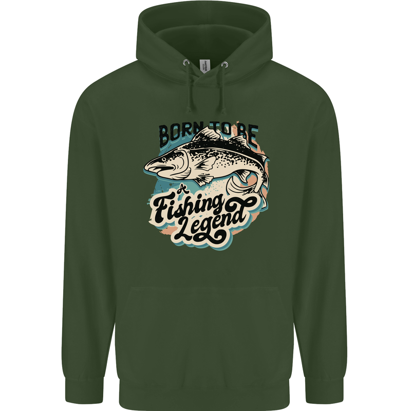 Born to Be a Fishing Legend Fisherman Childrens Kids Hoodie Forest Green