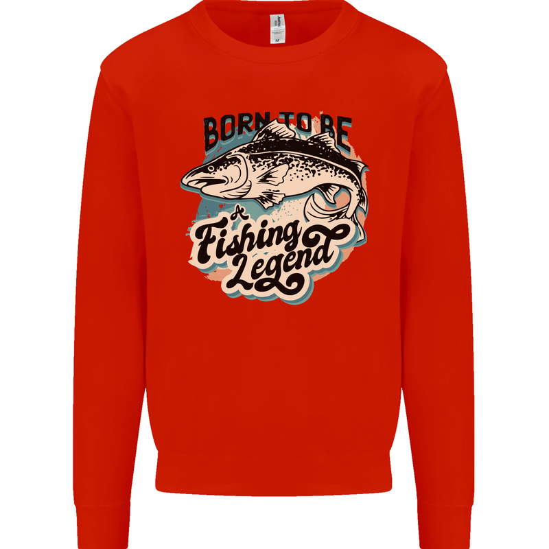 Born to Be a Fishing Legend Fisherman Kids Sweatshirt Jumper Bright Red
