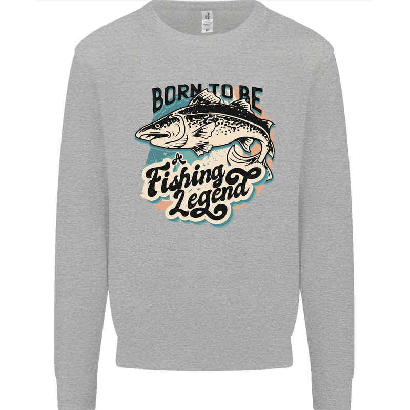 Born to Be a Fishing Legend Fisherman Kids Sweatshirt Jumper Sports Grey