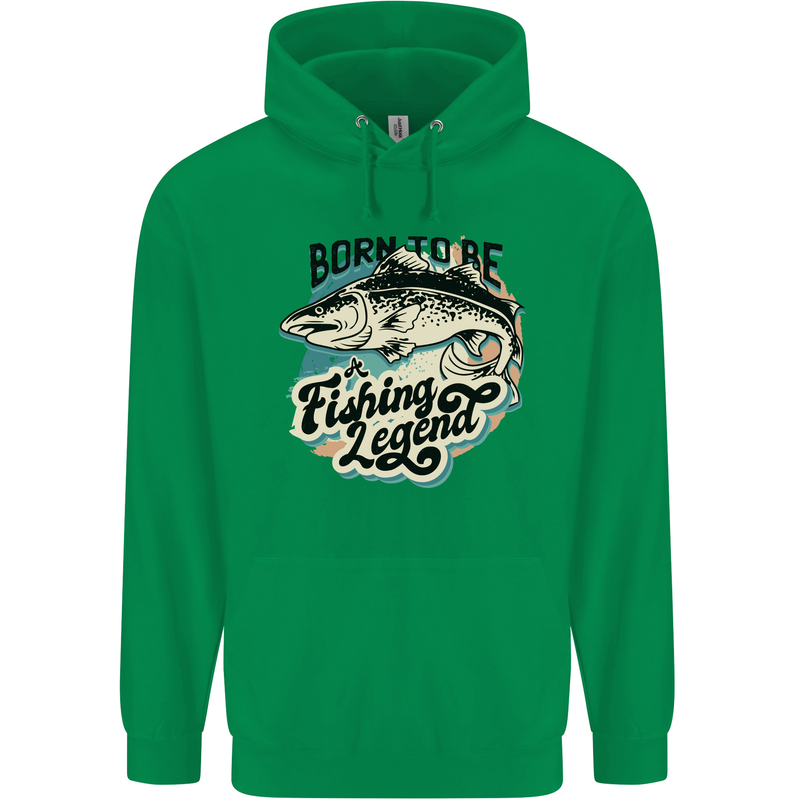 Born to Be a Fishing Legend Fisherman Mens 80% Cotton Hoodie Irish Green
