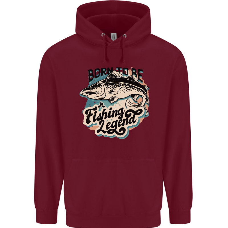 Born to Be a Fishing Legend Fisherman Mens 80% Cotton Hoodie Maroon