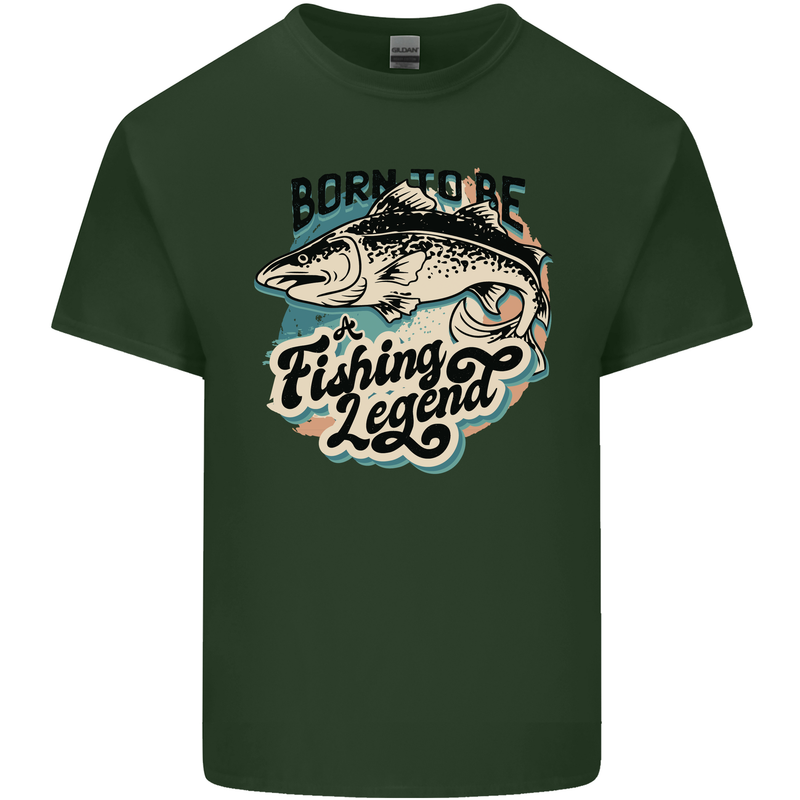 Born to Be a Fishing Legend Fisherman Mens Cotton T-Shirt Tee Top Forest Green