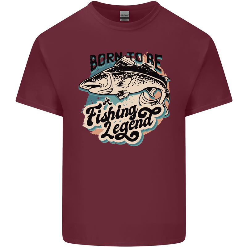 Born to Be a Fishing Legend Fisherman Mens Cotton T-Shirt Tee Top Maroon