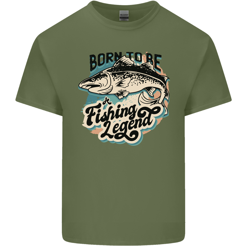 Born to Be a Fishing Legend Fisherman Mens Cotton T-Shirt Tee Top Military Green