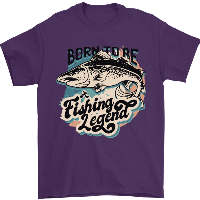 Born to Be a Fishing Legend Fisherman Mens T-Shirt 100% Cotton Purple