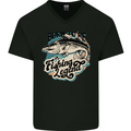 Born to Be a Fishing Legend Fisherman Mens V-Neck Cotton T-Shirt Black