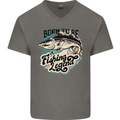 Born to Be a Fishing Legend Fisherman Mens V-Neck Cotton T-Shirt Charcoal