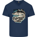 Born to Be a Fishing Legend Fisherman Mens V-Neck Cotton T-Shirt Navy Blue